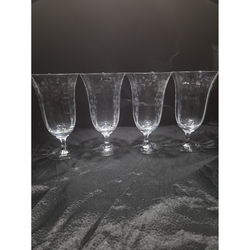 Lenox Castle Garden Iced Tea LOT 4 Goblets Floral Etched Stemware 6 5/8"